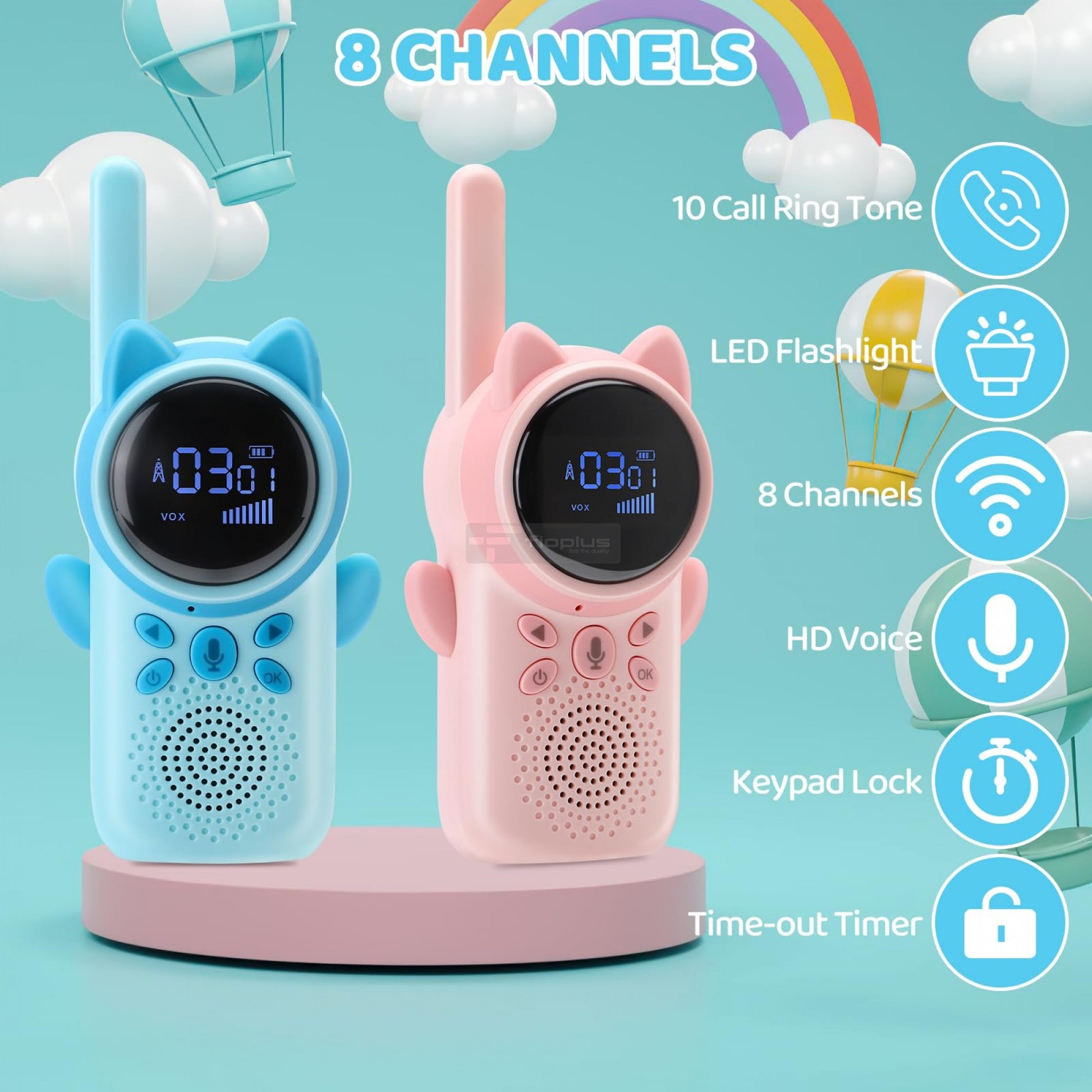 Fioplus M2 Çocuk Telsizi – Uzun Menzilli, Şarjlı, Dayanıklı Walkie Talkie | Renkli LED