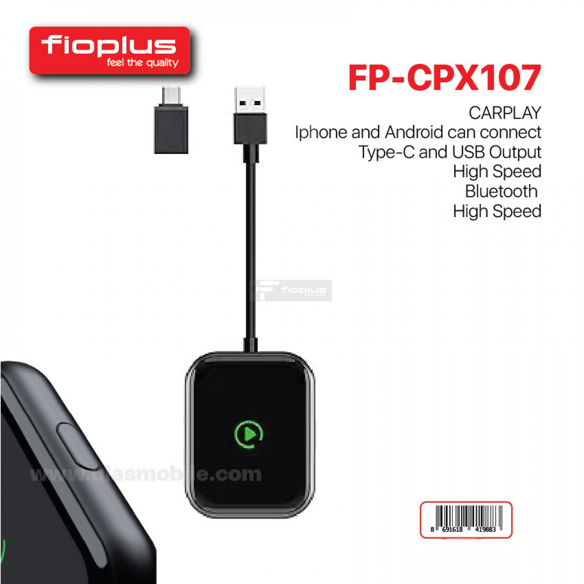 FIOPLUS FP-CPX107 – CarPlay Adaptörü USB Type-C Uyumlu