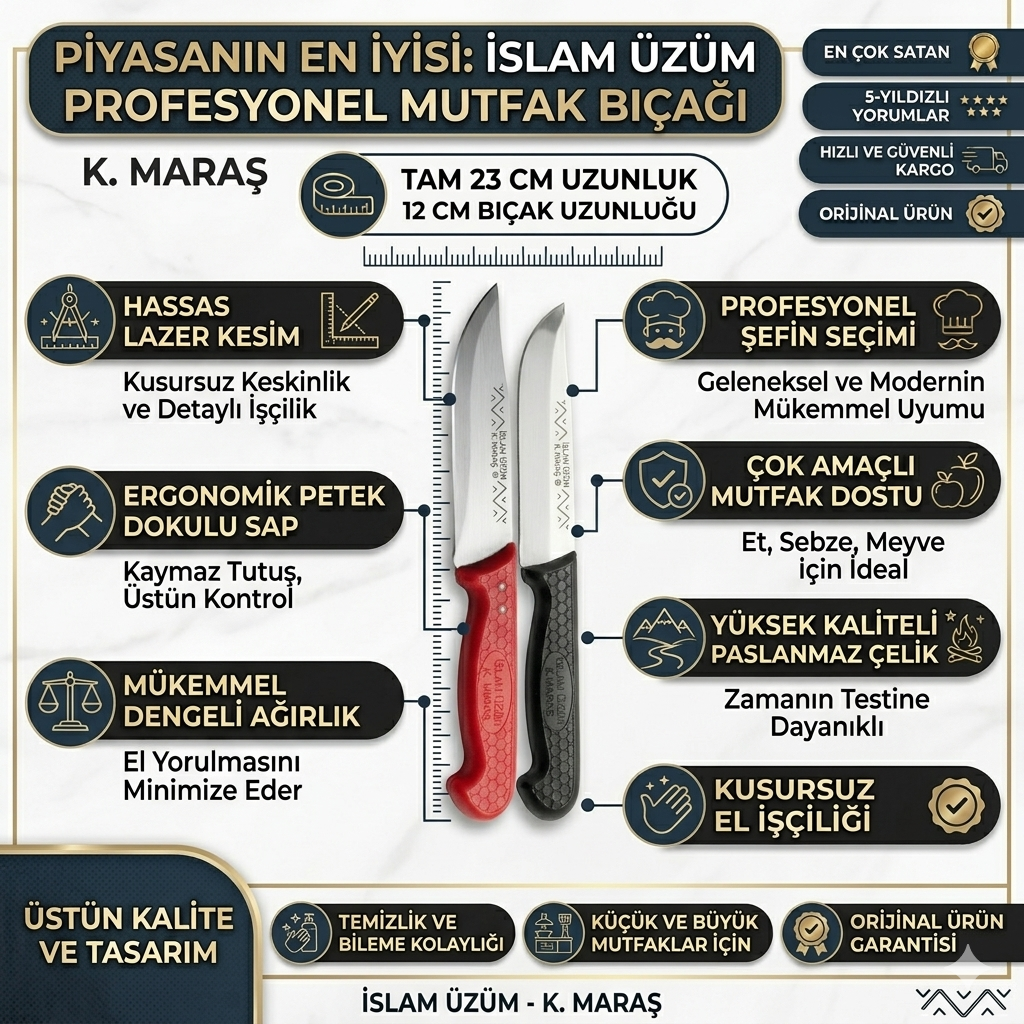 🏆 Profesyonel 2 Numara Mutfak Bıçağı - 23 cm Paslanmaz Çelik (Renk Seçenekli)