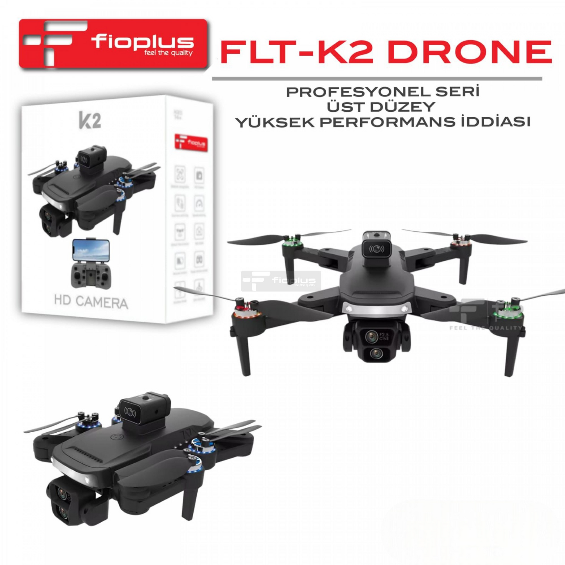 FİOPLUS FLT-K2 Profesyonel Seri Çift Kameralı Katlanabilir Drone