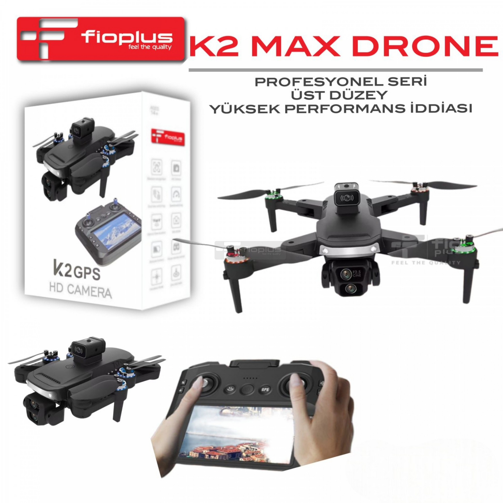 FİOPLUS K2 MAX Profesyonel Seri Geniş Ekranlı Kumanda ve GPS Drone