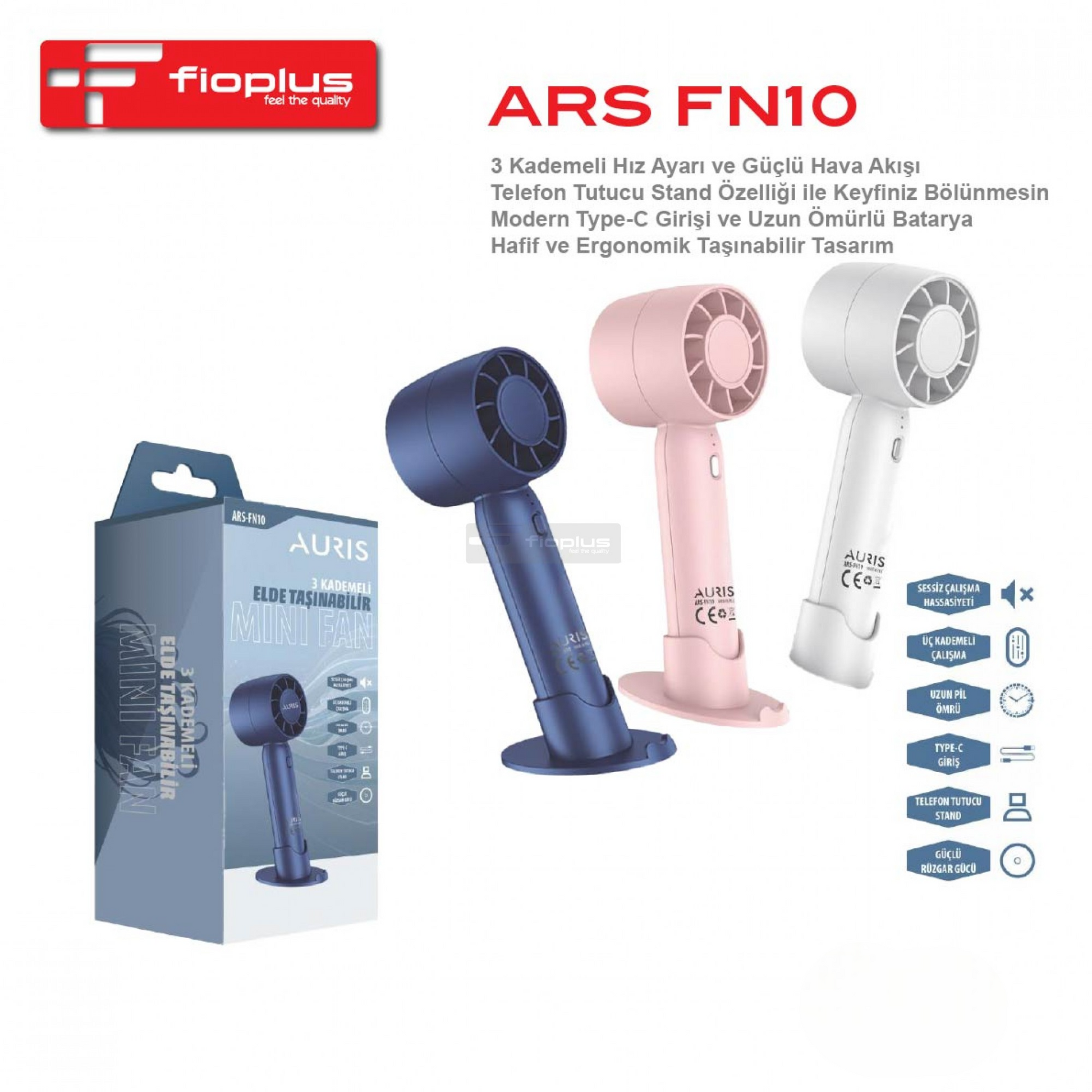 Fioplus FIO FN10 3 Kademeli Taşınabilir Şarjlı Mini Fan