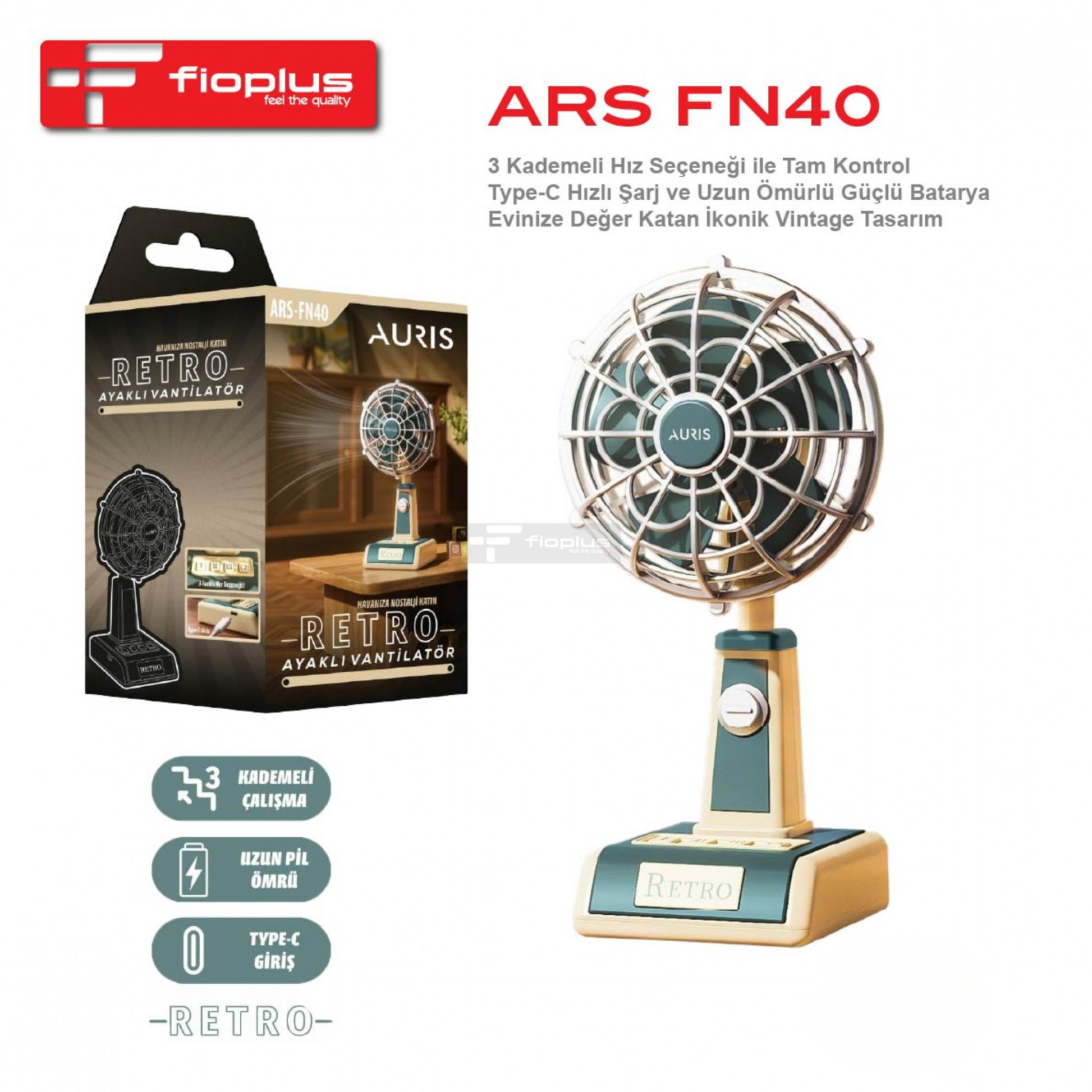 Fioplus FIO FN40 İkonik Vintage Tasarım Masaüstü Retro Vantilatör