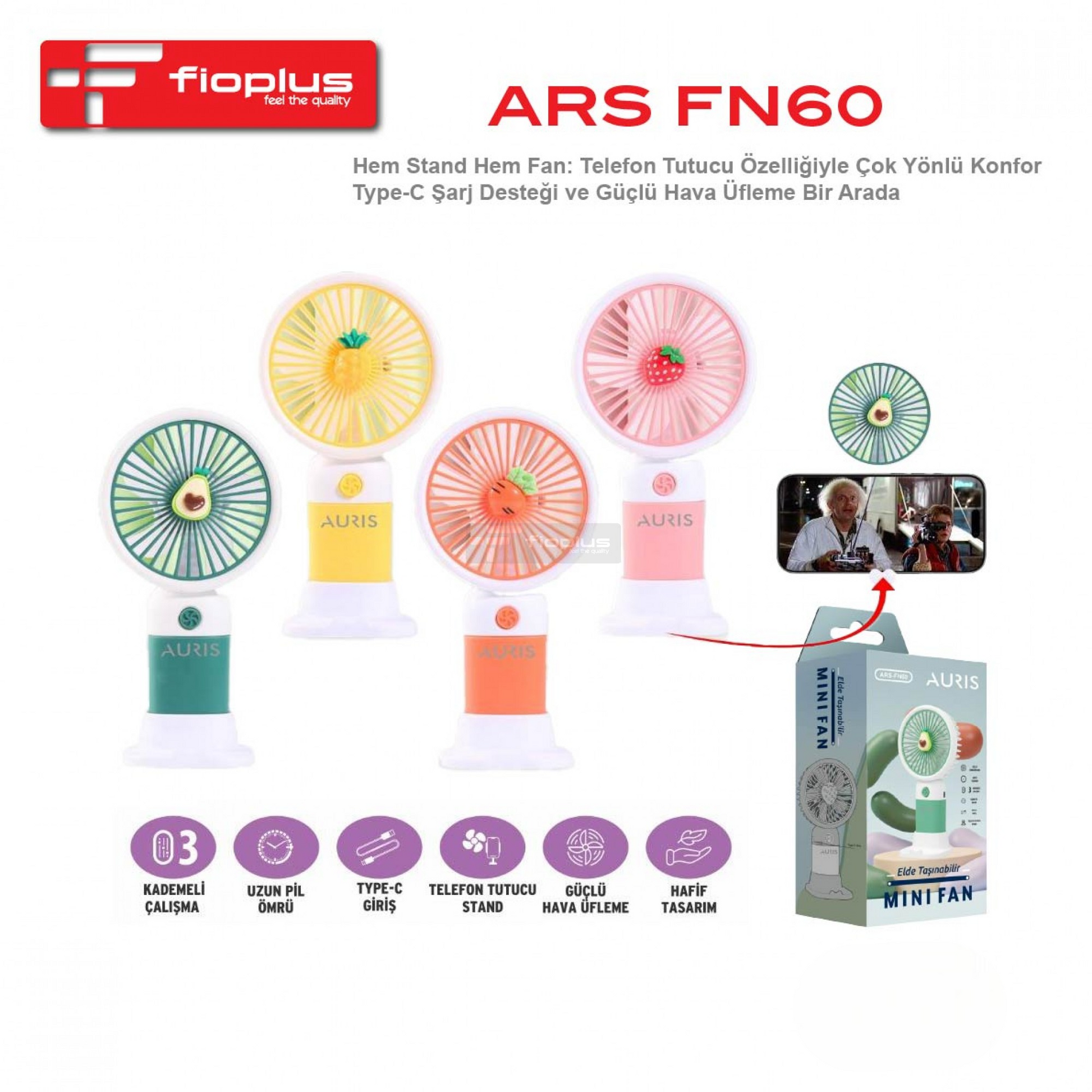 Fioplus FIO FN60 Meyve Tasarımlı Taşınabilir Şarjlı Mini Fan