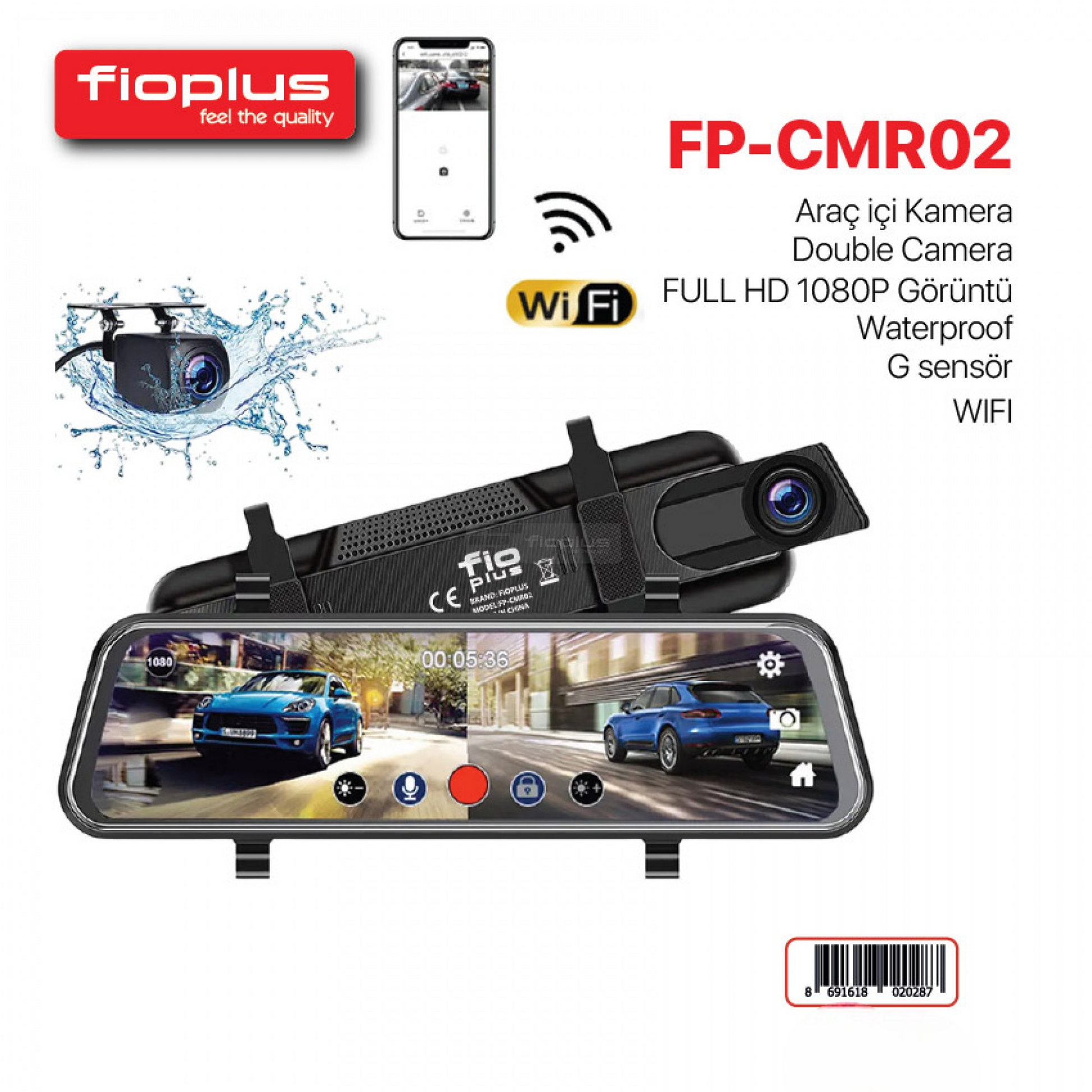 FIOPLUS FP‑CMR02 – 3 Kameralı Full HD 10" Araç Güvenlik Kamerası