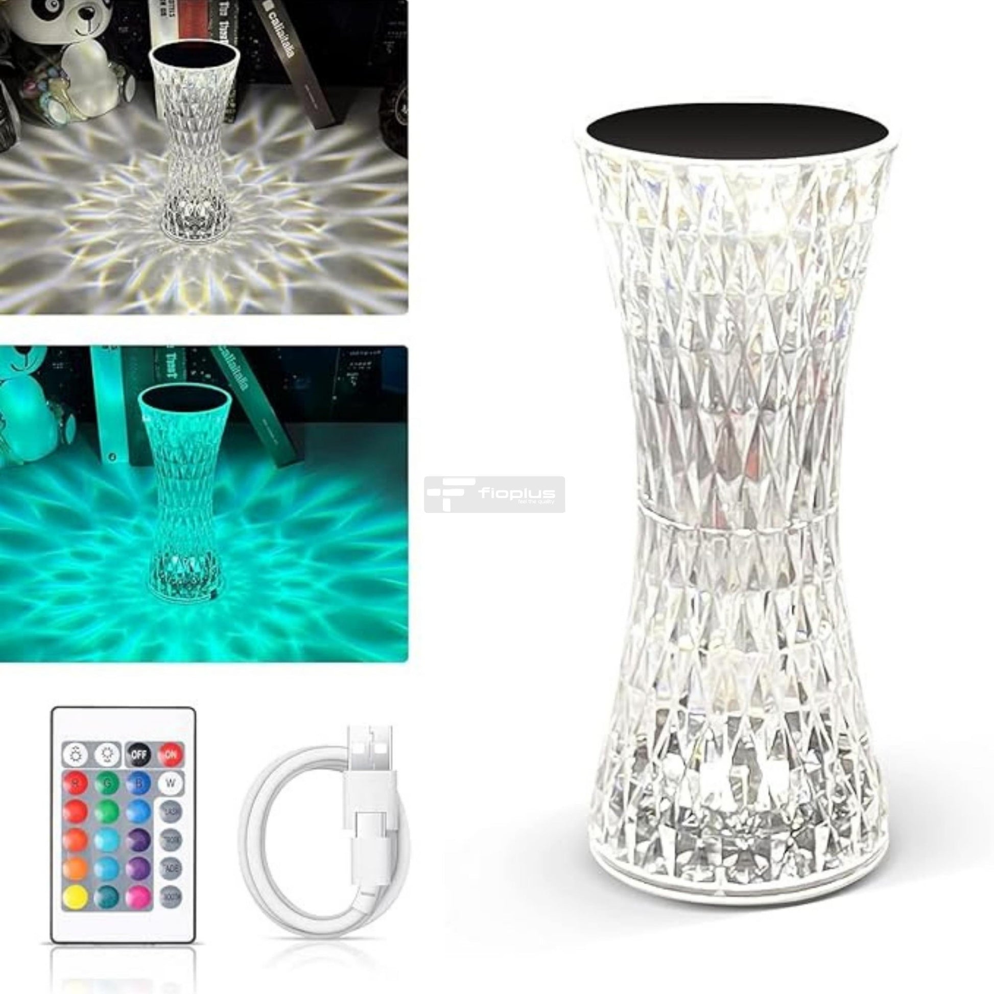 Fioplus KR1 Kristal Masa Lambası – 3D Işık Efekti, Uzaktan Kumandalı ve Dokunmatik RGB LED