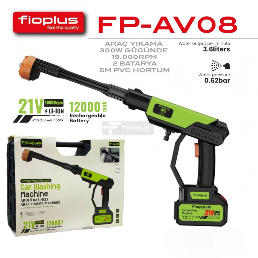FiOPLUS FP-AV08 21V Akülü Basınçlı Araç Yıkama Makinesi 12000mAh