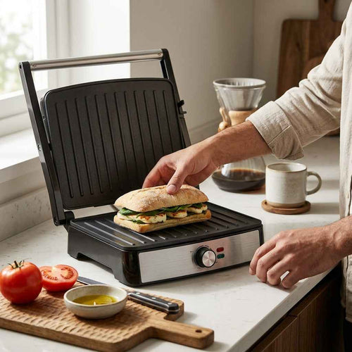 2200W Izgara & Tost Makinesi – Ayarlanabilir Isı, Geniş Plaka, 180° Açılabilir