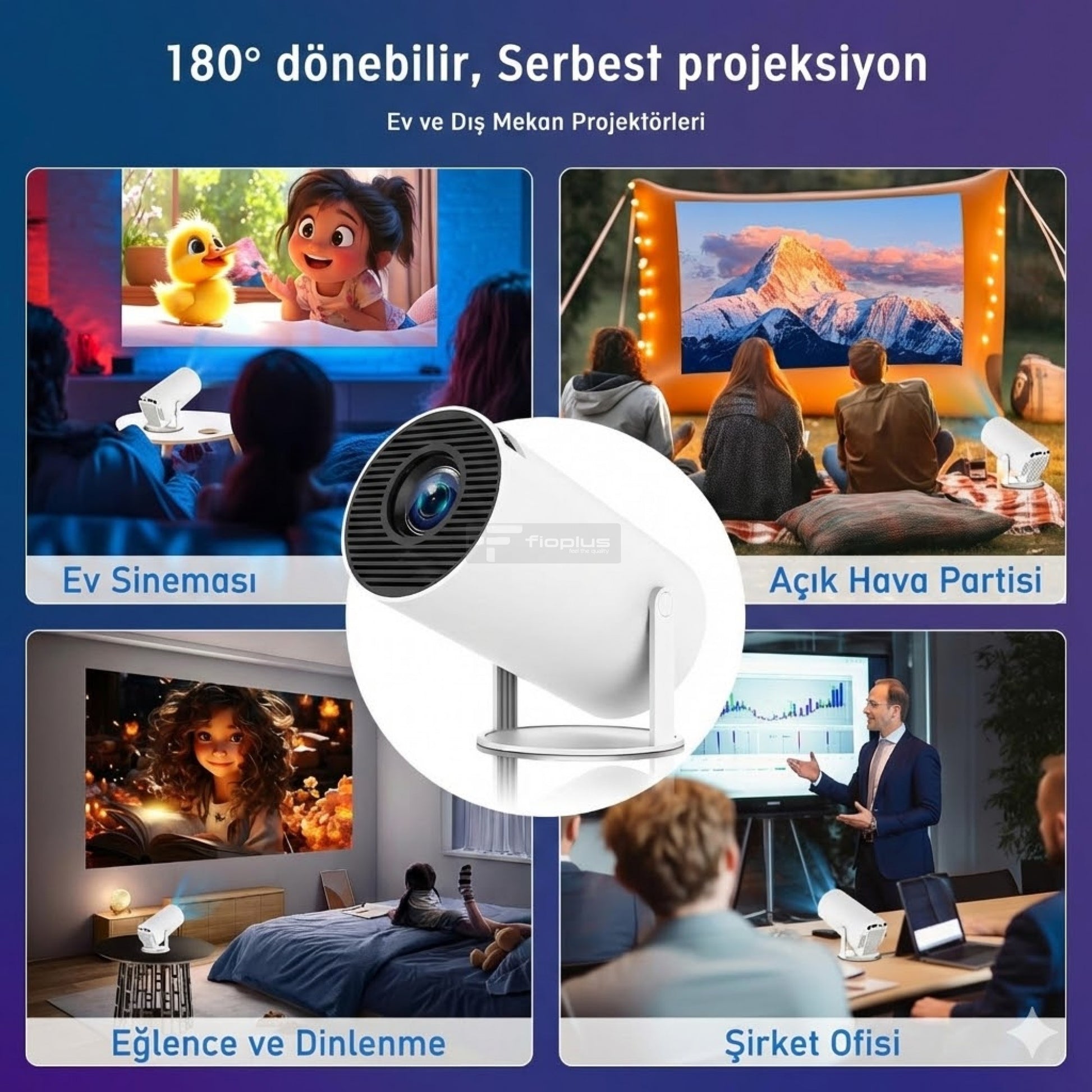 Fioplus FIO HY300 PRO 4K Destekli Android 11.0 Akıllı Projeksiyon