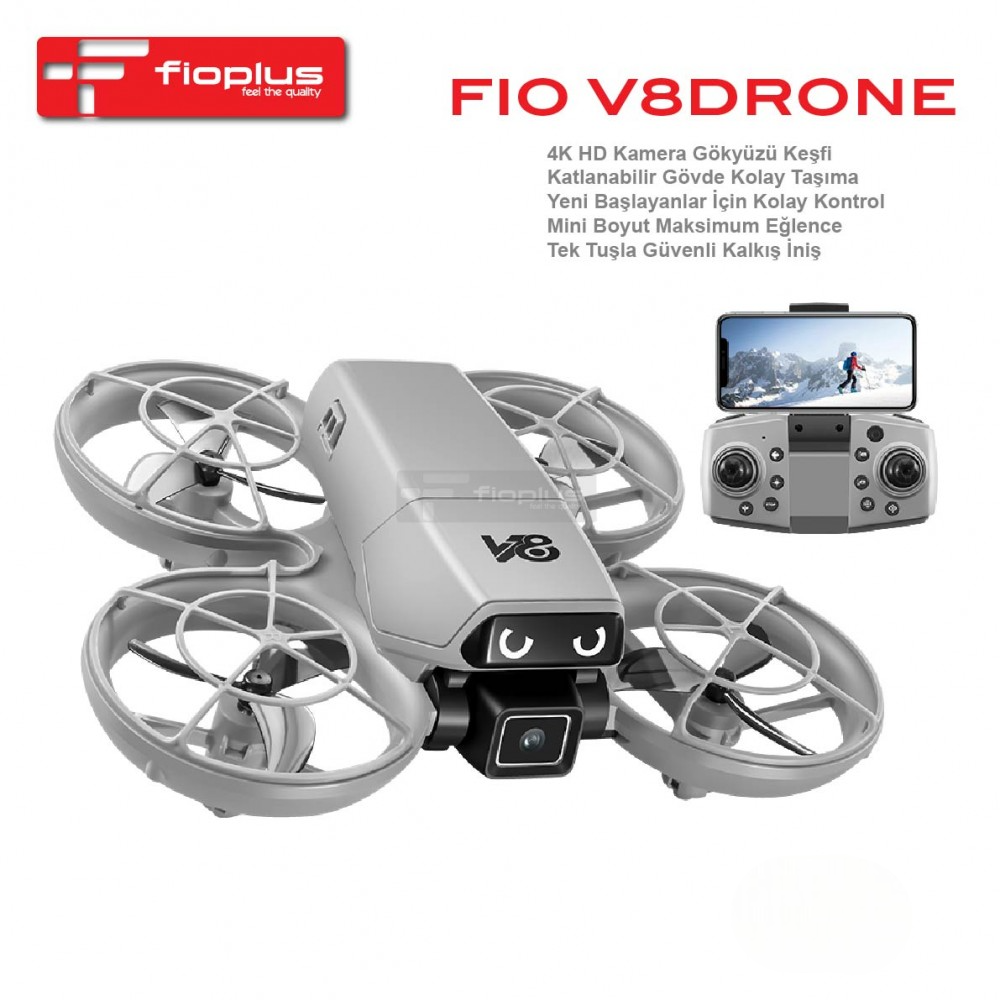 Fioplus FIO V8DRONE 4K HD Kameralı Katlanabilir Mini Drone
